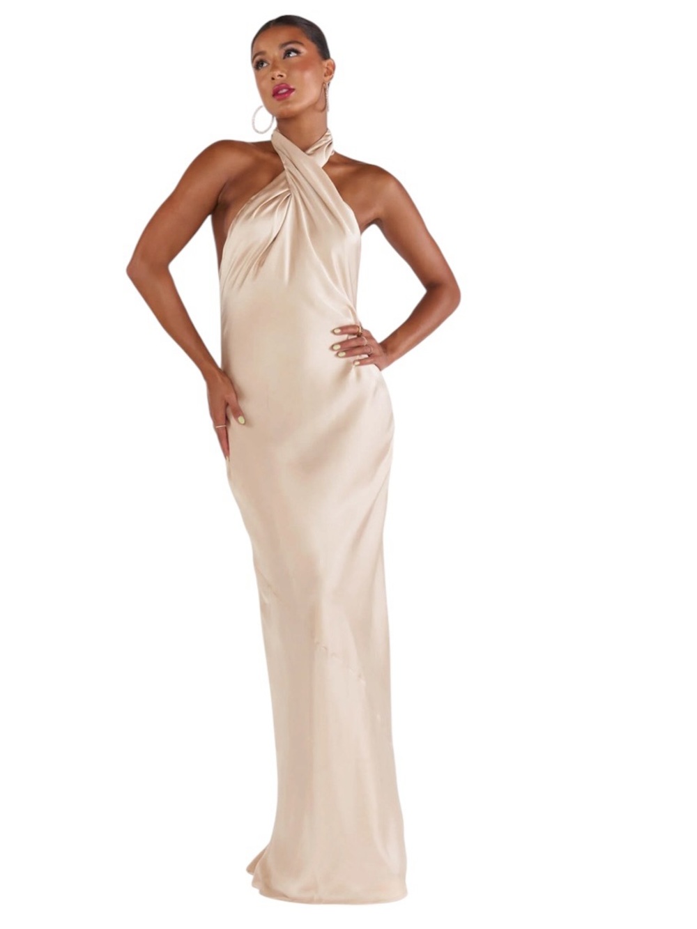 NWT show me your mumu jasmine halter maxi dress size XS champagne satin wedding